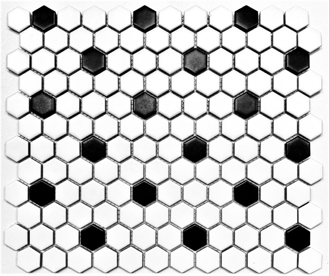 White and Black 1" Mix Hexagon Matte Porcelain Mosaic Floor Wall Backsplash Bath