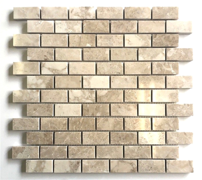 1x2 Botticino Beige Polished Marble Mosaic Tile