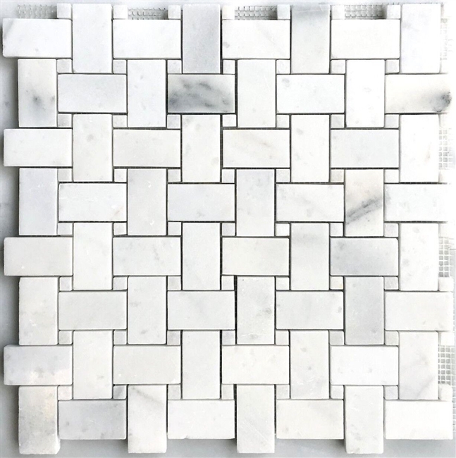 Carrara White 1x2 with Carrara White Marble Basketweave Floor Tile