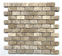 Emperador Light Brown 1x2 Tumbled Marble Mosaic Tile