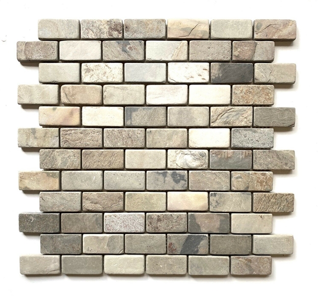 1x2 Harmony Slate Tumbled Mosaic Wall and Floor Tile