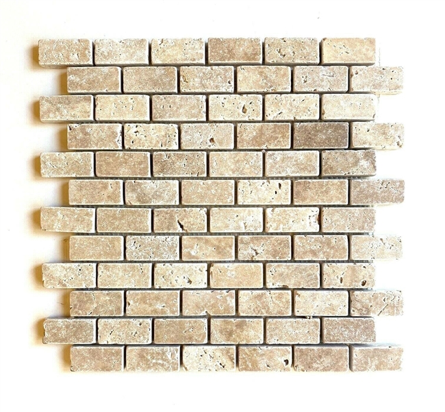 1X2 Walnut Tumbled Rounded Edge Travertine Mosaic Tile