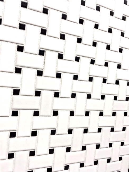 White and Black 1x2 Basketweave Porcelain Mosaic Floor and Wall
