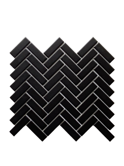 1x3 Black Matte Herringbone Porcelain Mosaic Wall and Floor Tile