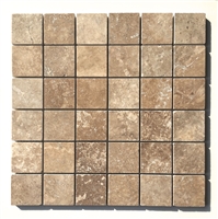 2x2 Walnut Honed Filled Straight Edge Travertine Wall Mosaic Tile