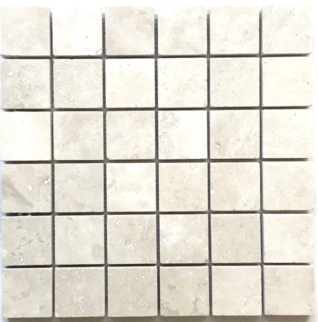 2x2 Light Ivory Honed Travertine Mosaic Tile