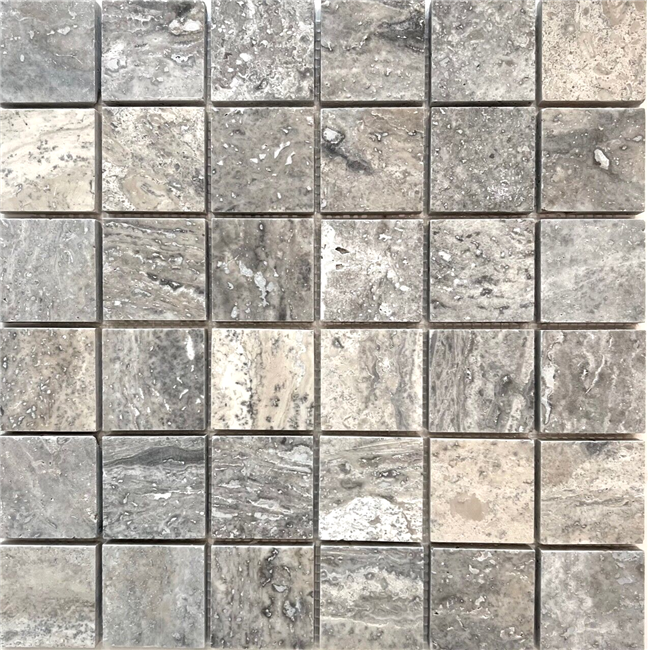 2x2 Silver Premium Honed Filled Travertine Mosaic Tile Backsplash Floor Wall