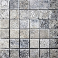 2x2 Tumbled Silver Travertine Antique Floor and Wall Tile
