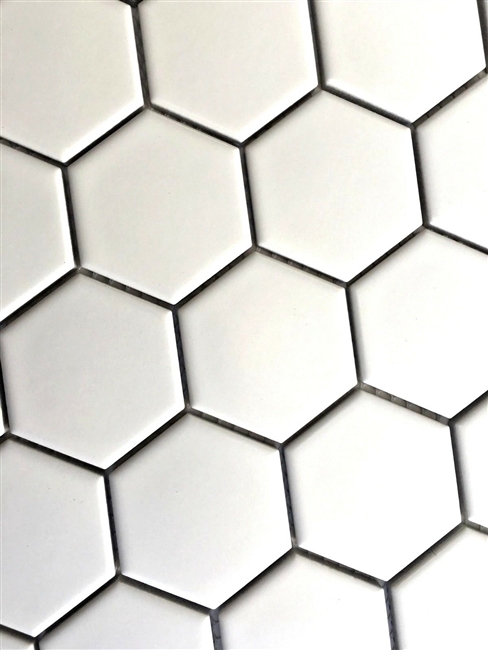 White 2" Hexagon Glazed Matte Porcelain Mosaic Floor and Wall Tile