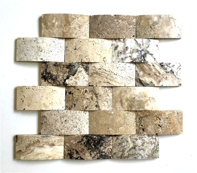 2x4 Wavy 3D Antique Onyx Travertine Mosaic Tile