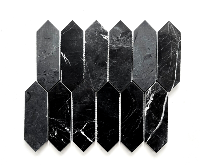 2x6 Black Marble Picket Mosaic Backsplash and Bathroom Kitchen Wall Floor Tile