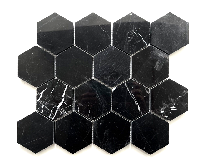 3" Black Marble Hexagon Mosaic Backsplash and Bathroom Kitchen Wall Floor Tile