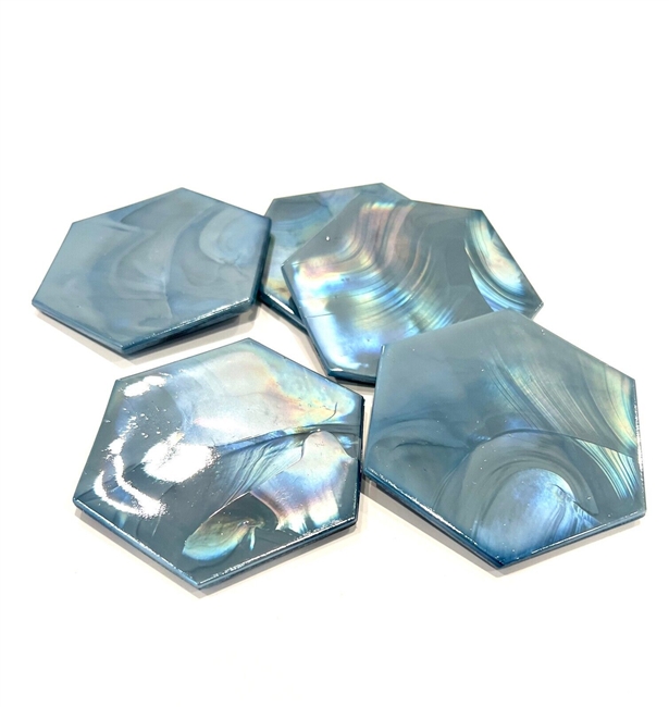 Van Neubells Collection 3 inch Hexagon Hand-Poured Decorative Glass  Tile Pearl Effect