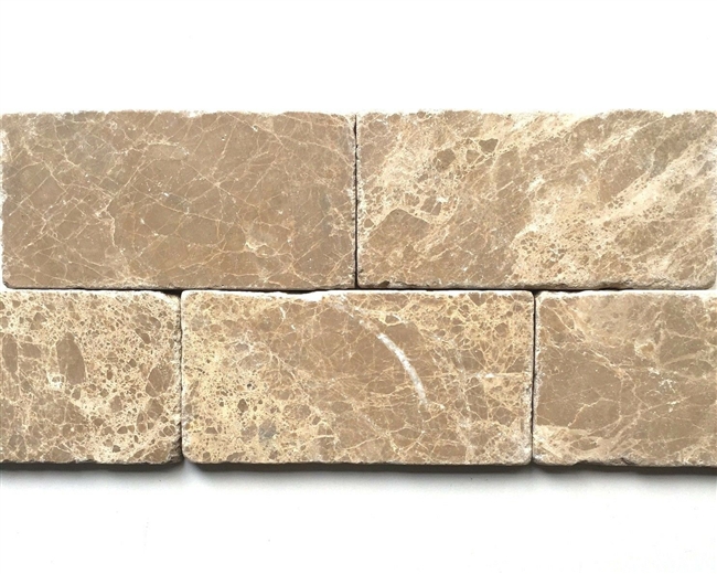 Emperador Light 3"x6" Tumbled Marble Floor and Wall Tile