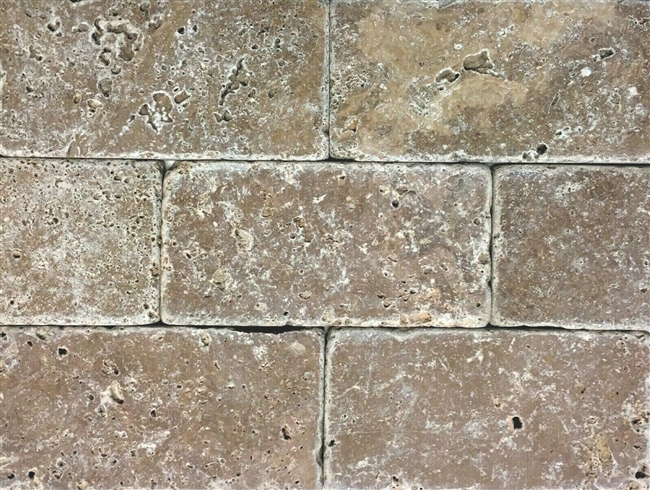Noce Tuscany 3x6 Aged Tumbled Travertine Tile Floor Kitchen Backsplash