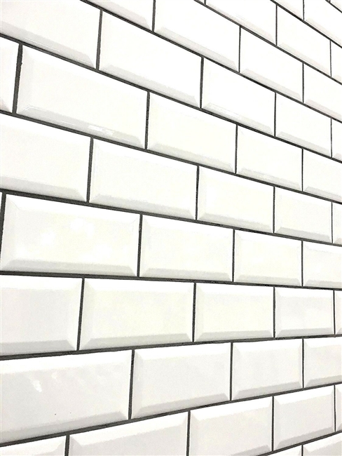 White 3x6 Beveled Shiny Glossy Ceramic Subway Backsplash Wall Tile