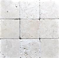 Light 4x4 Tumbled Antiqued Travertine Tile Backsplash Wall