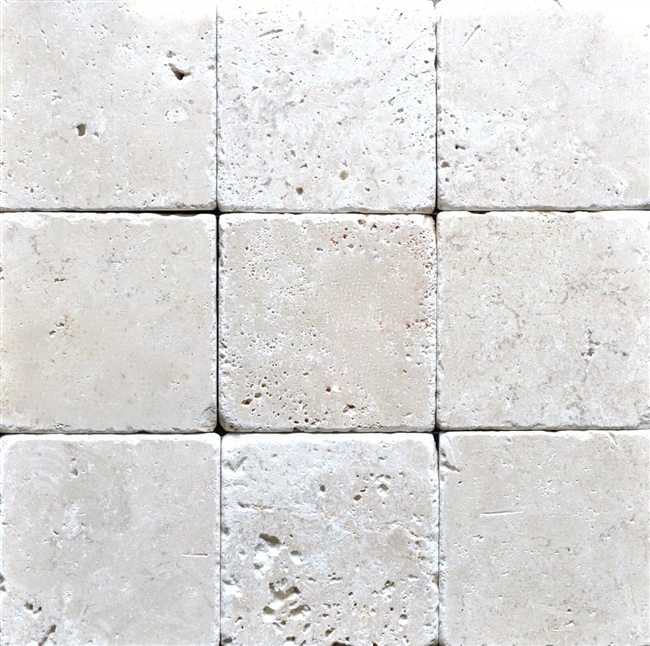 Light 4x4 Tumbled Antiqued Travertine Tile Backsplash Wall