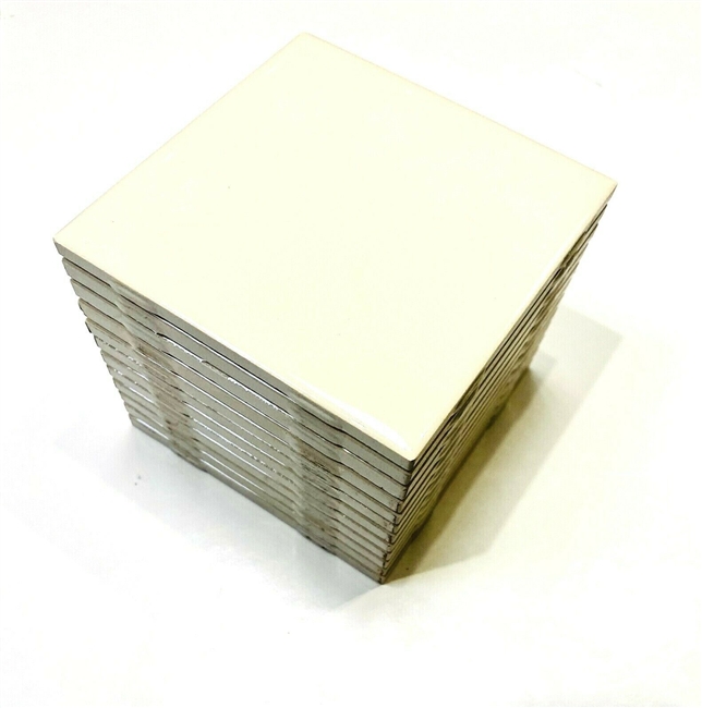 Set of 12 Daltile Glossy Almond Ceramic Tiles For Arts & Crafts 4x4 Backsplash