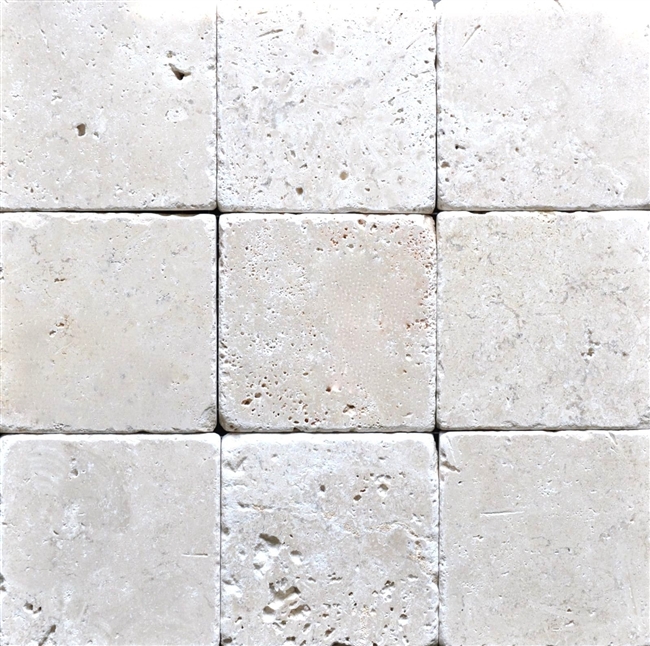 Light Antiqued Tumbled 4x4 Wall and Floor Travertine Tile