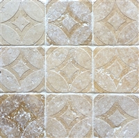 Walnut Tumbled 4x4 Circa Carved Handmade Travertine Stone Decor Tile