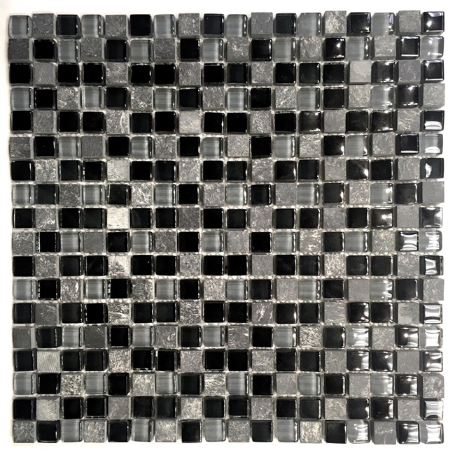 La Jacond 5/8" x 5/8" Slate and Glass Blend Mosaic Wall Tile