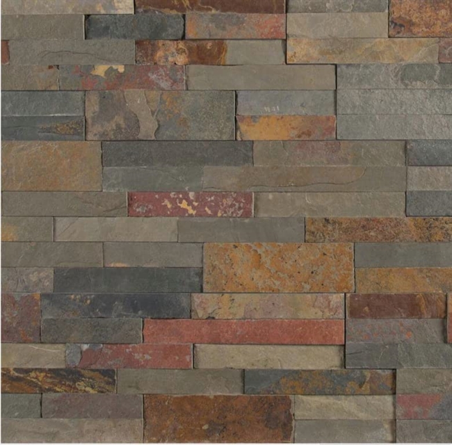 6x12 Autumn Gray Rust Slate Interlocking Split face Cladding Peel Stick Wall Tile