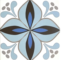 8.7x8.7 Cafe De Paris Larose Encaustic Pattern Aqua/Blue Ink Porcelain Tile