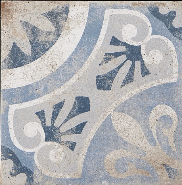 8.7x8.7 Fleur De Lis Vintage Blue Porcelain Floor Tile