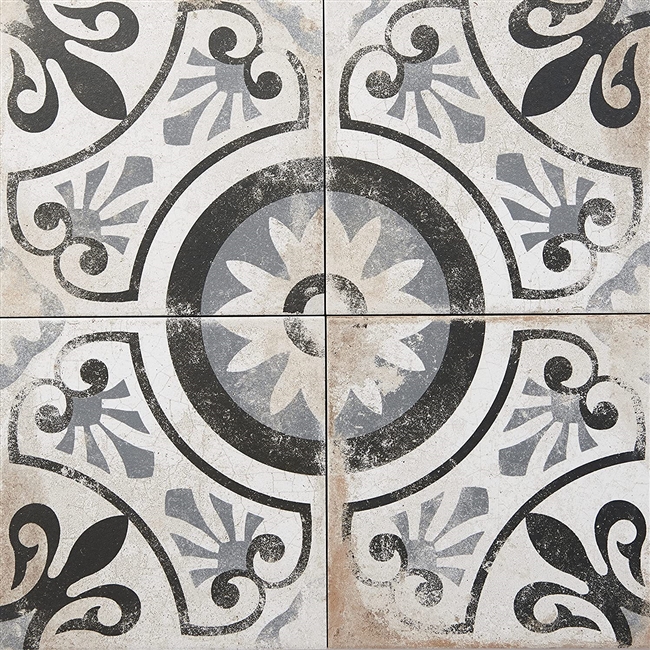 8.7x8.7 Fleur De Lis Vintage Gray Porcelain Floor Wall Tile