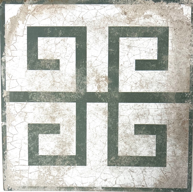 8.7 x 8.7 Greek Key Pattern Mount Olive Green Field Tile Genuine Porcelain Wall Floor Tile Vintage Linen