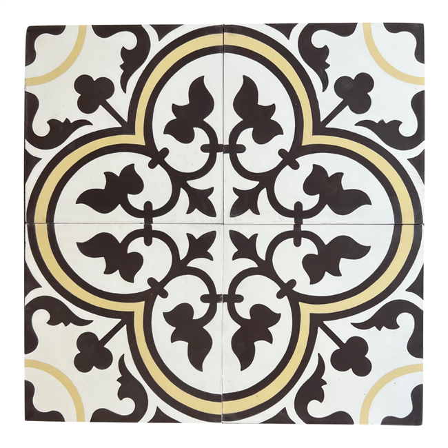 Flora Encaustic White Yellow 8x8 Honed Genuine Cement Floor Tile
