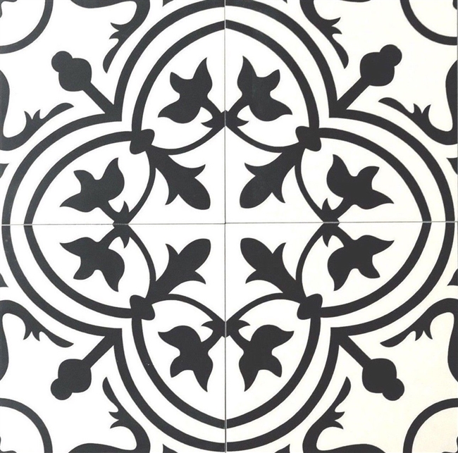 8x8 Flora Black White Porcelain Floor and Wall Tile