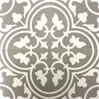 Flora Roseton Encaustic Soft Gray White 8x8 Honed Finish Cement Tile