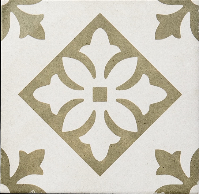 8x8 Provence Linen and Weathered Olive Green Spanish Porcelain Tile