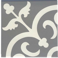 Flora Encaustic Soft Gray White 8x8 Satin Glaze Ceramic Tile