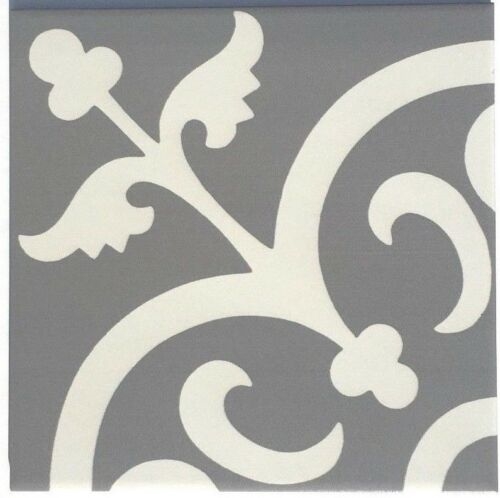 Flora Encaustic Soft Gray White 8x8 Satin Glaze Ceramic Tile