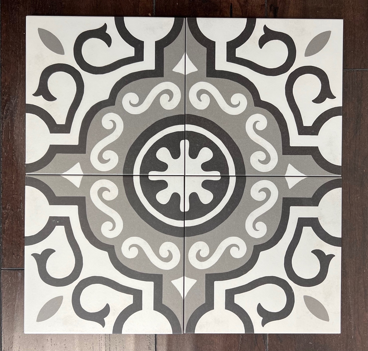 Flora Encaustic Soft Gray White 8x8 Satin Glaze Porcelain Tile