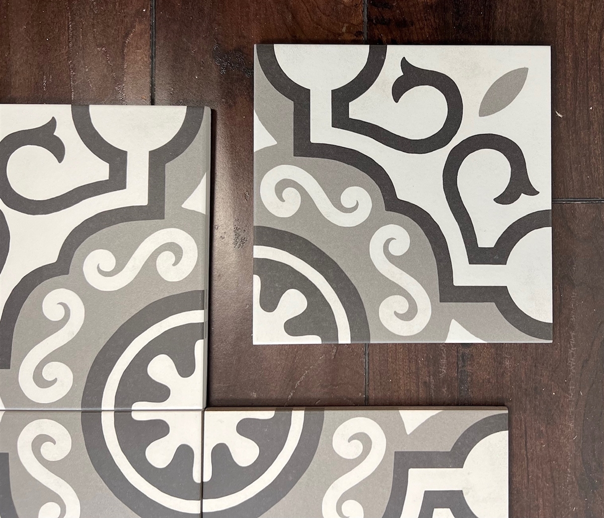 Flora Encaustic Soft Gray White 8x8 Satin Glaze Porcelain Tile