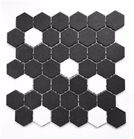 Black and White Hexagon 2" Matte Porcelain Mosaic Tile