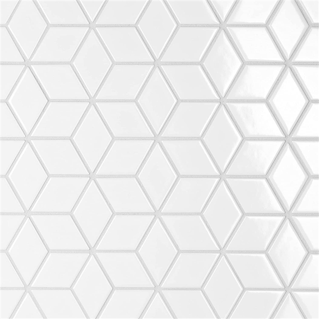 Diamond Shape Rhombus Glossy White 10-1/2" x 12-1/8" Porcelain Mosaic Tile