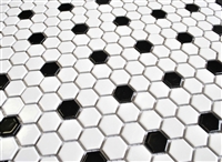 White and Black 1" Mix Hexagon Porcelain Mosaic Tile