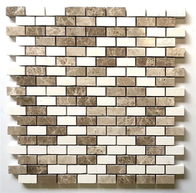 Mini Brick Beige Emperador and Vanilla .5x1 Mix Marble Mosaic