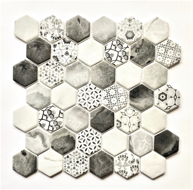 Retro Multicolor 2" Hexagon Glass Mosaic Tile