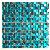 5/8" x 5/8" Cadiz Collection Turquoise Blue Glass Mix Mosaic On Mesh-mount