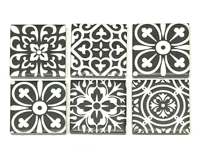 2x2 Whimsical Spanish Pattern Decorative Porcelain Arts Crafts Tiles (Set of 6)