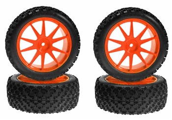 KYOIHTH03KO Kyosho Mini Inferno X-Pattern Tire with Orange Wheel - Package of 4