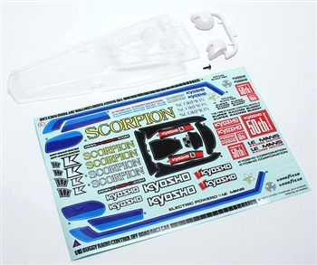 KYOSCB001 Kyosho Scorpion 2014 Clear Body Set with Decals and Helmet