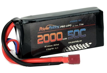 PHB2S200050CDNS 2000mAh 7.4V 50C 2S LiPo Battery w/ Hardwired T-Plug