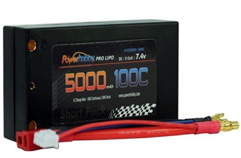 PHB2S5000100CSH 2S 7.4C 5000MAH 100C Shorty Lipo w/ 4mm Bullet Connectors